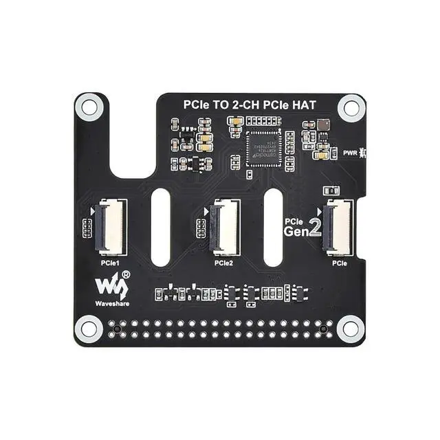 Alt view image 3 of 7 - PCIe to 2-CH PCIe HAT Adapter for Raspberry Pi 5, Gen2 FFC Board