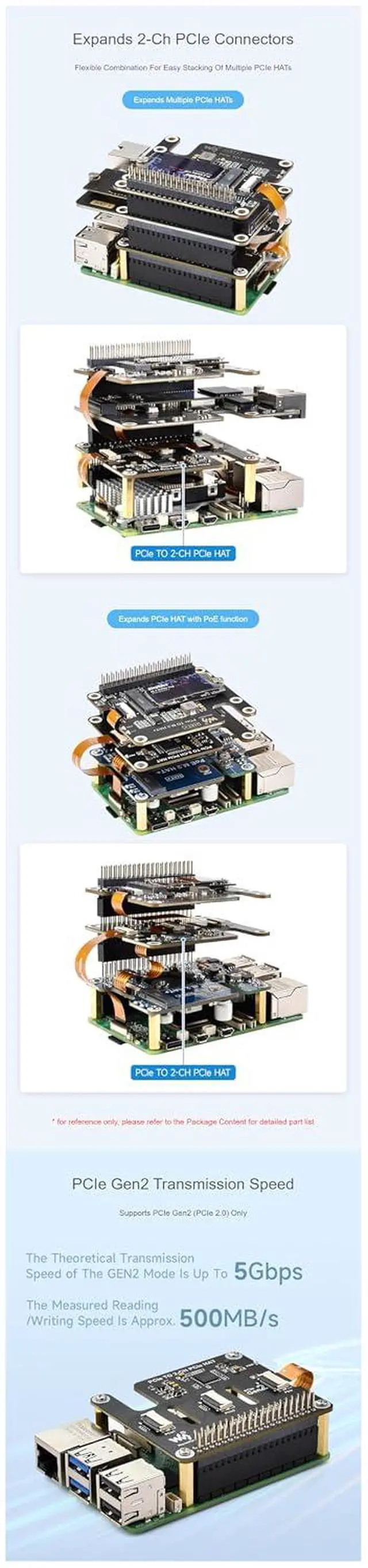 Alt view image 6 of 7 - PCIe to 2-CH PCIe HAT Adapter for Raspberry Pi 5, Gen2 FFC Board