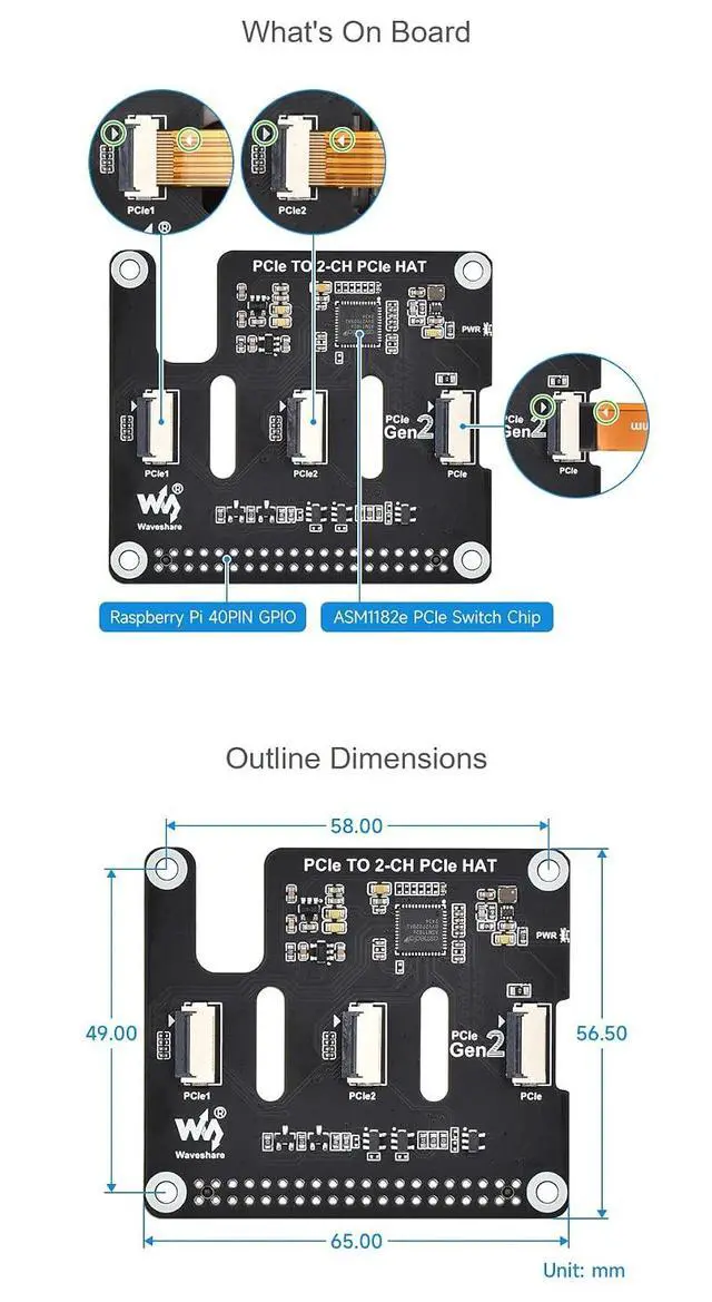 Alt view image 7 of 7 - PCIe to 2-CH PCIe HAT Adapter for Raspberry Pi 5, Gen2 FFC Board