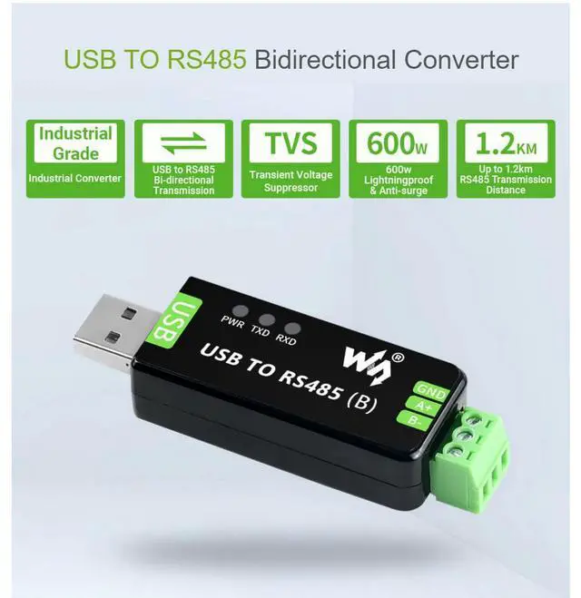 Alt view image 4 of 7 - Industrial USB to RS485 Bidirectional Converter Module, Onboard Original CH343G and SP485EEN, Onboard TVS, Transmission Distance Up to 1.2km