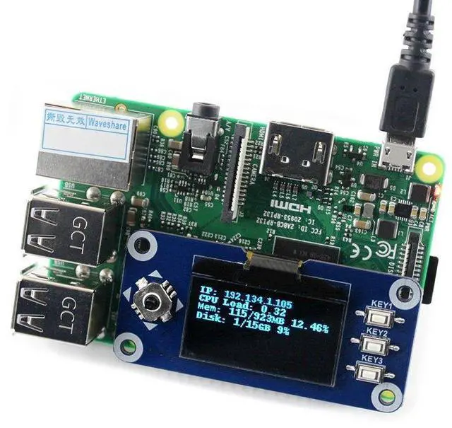 Alt view image 2 of 3 - 1.3inch OLED HAT for Raspberry Pi, SH1106 SPI/I2C Display