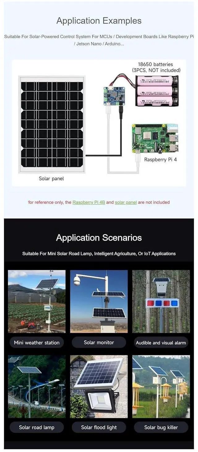 Alt view image 5 of 6 - Solar Power Manager Module (D) Fits Raspberry Pi/Jetson Nano/Arduino Supports Type-C Power Adapter or 6V~24V Solar Panel with Battery Holder (Not Include 18650)