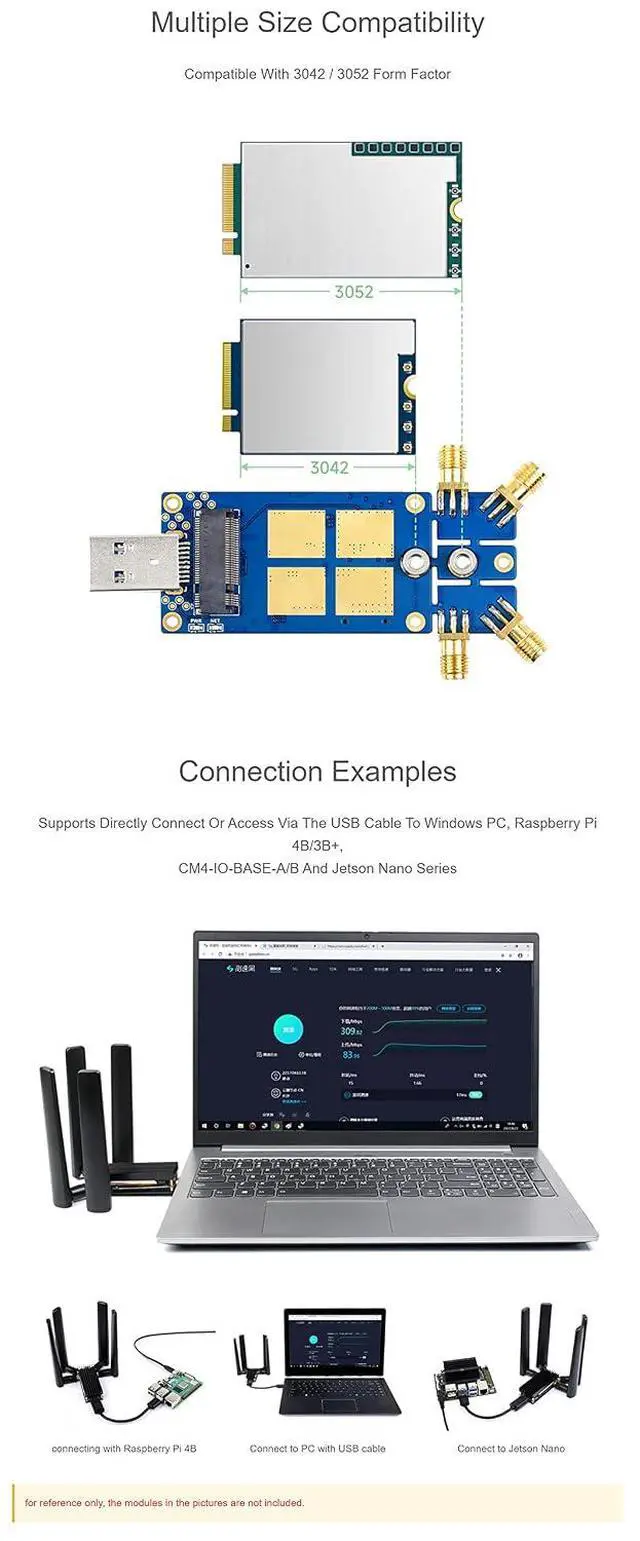 Alt view image 5 of 6 - USB to M.2 B Key 5G Module Adapter with Aluminum Alloy Heatsink, Quad Antennas, USB 3.1 Interface, Compatible with SIMCom/Quectel/Fibocom, for 3042/3052, for Raspberry Pi/Jetson/PC