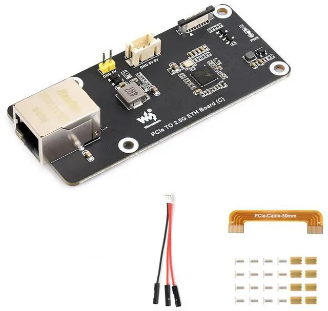 Main image of PCIe to 2.5G Ethernet Adapter Board (C) for Raspberry Pi 5, RTL8125 2.5GbE RJ45 LAN, PCIe x1 Gen2 16-Pin, Driver-Free Plug and Play, Side-Mount Acrylic Bracket