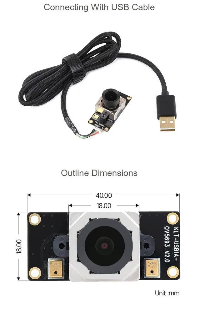 Alt view image 6 of 7 - OV5693 5MP USB Camera Module Supports Raspberry Pi Jetson Nano PC Fixed-Focus USB 2.0 Port Auto Focusing M12 Camera Module 135° Wide View