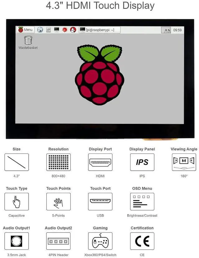 Alt view image 5 of 7 - 4.3 Inch HDMI Display Raspberry Pi Screen Touchscreen 800×480 Capacitive LCD Monitor for Raspberry Pi 4B+ 4B 3B+ 3B 2B+ Zero W Jetson Nano Windows 11 10 8.1 8 7