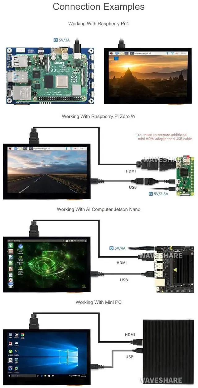 Alt view image 6 of 7 - 4.3 Inch HDMI Display Raspberry Pi Screen Touchscreen 800×480 Capacitive LCD Monitor for Raspberry Pi 4B+ 4B 3B+ 3B 2B+ Zero W Jetson Nano Windows 11 10 8.1 8 7