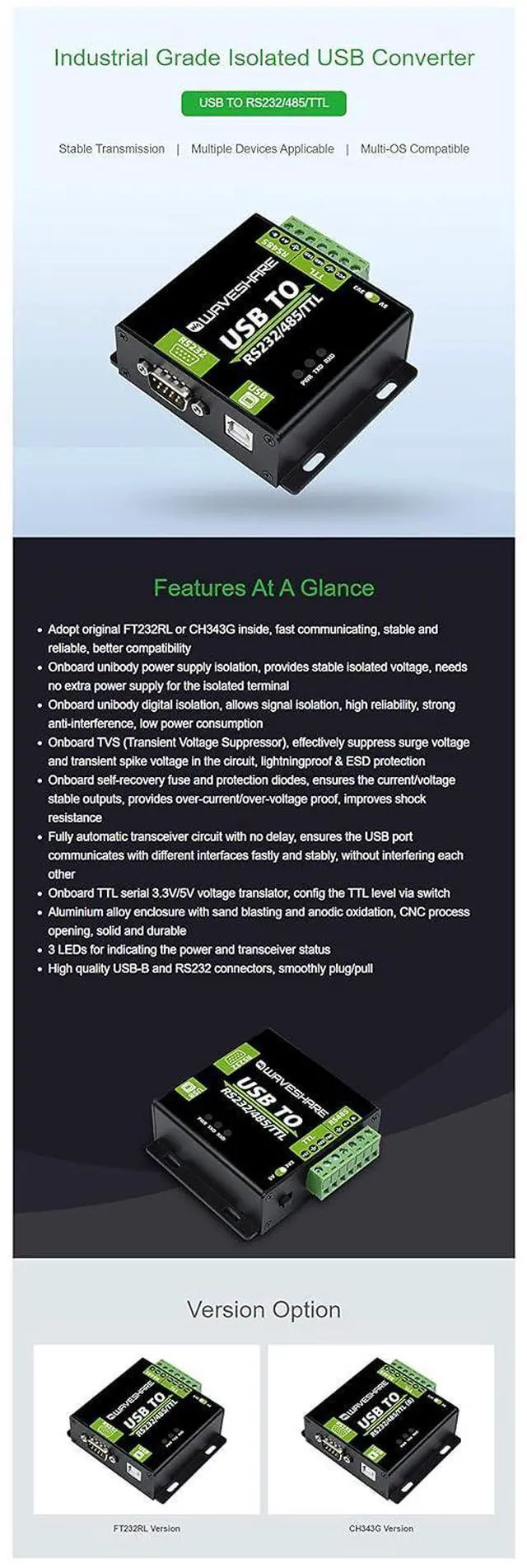 Alt view image 4 of 7 - USB to RS232/485/TTL Converter Onboard FT232RL Industrial Grade USB to RS232 Converter Support Mac Linux Android Windows 11/10 / 8.1/8 / 7