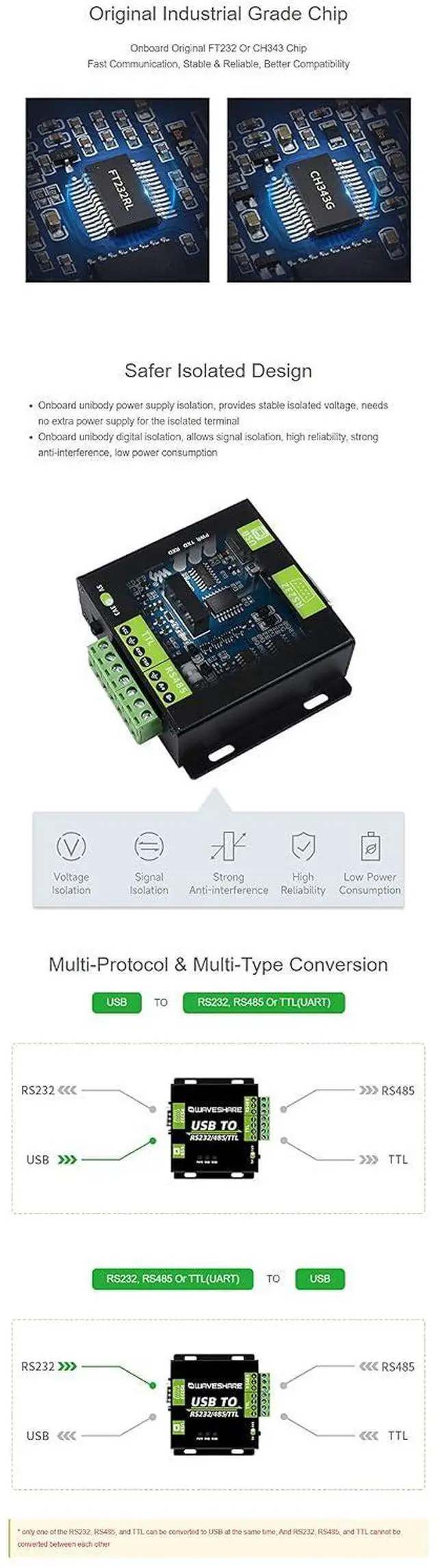 Alt view image 6 of 7 - USB to RS232/485/TTL Converter Onboard FT232RL Industrial Grade USB to RS232 Converter Support Mac Linux Android Windows 11/10 / 8.1/8 / 7