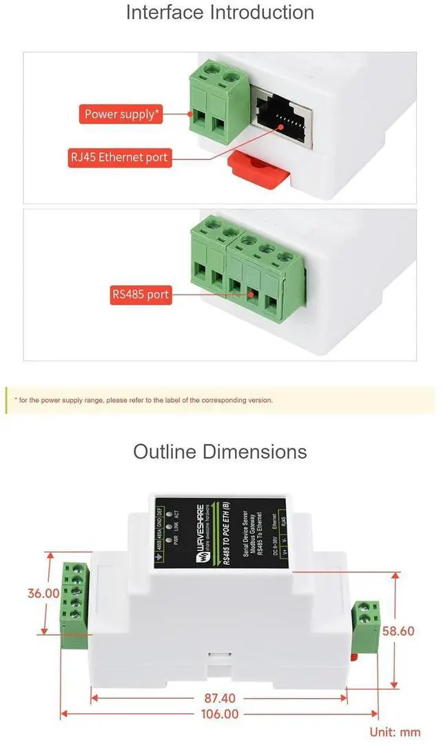 Alt view image 7 of 7 - Industrial RS485 to RJ45 Ethernet Serial Server, Support POE Ethernet Port Power Supply, Electrical Isolation, TCP/IP to Serial, Rail-Mount Support