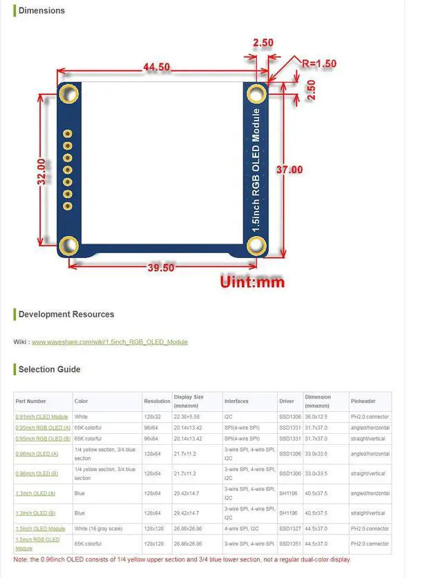 Alt view image 7 of 7 - 1.5inch RGB OLED Module, 128x128 SPI Display for Raspberry Pi