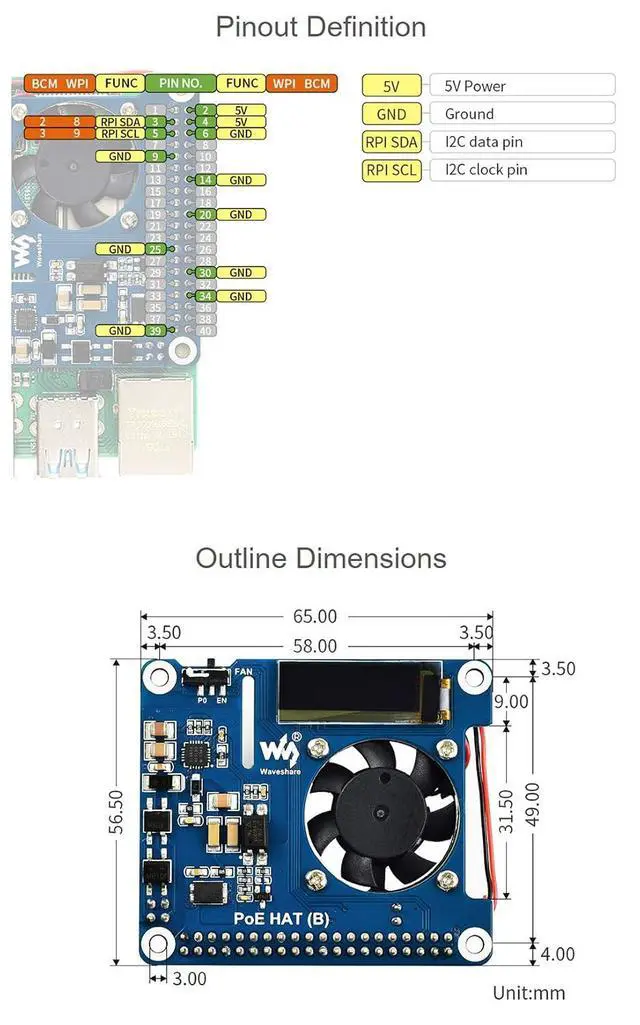 Alt view image 7 of 7 - Power Over Ethernet HAT (B) for Raspberry Pi 3B+/4B,802.3af Compliant Power Over Ethernet Accessory Power Sourcing Equipments Needed