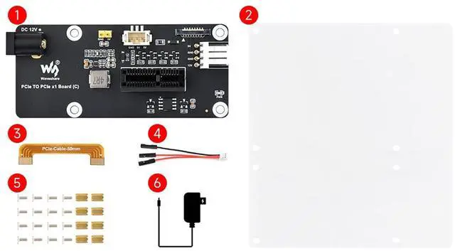 Alt view image 6 of 6 - PCIe to PCIe x1 Adapter Board (C) for Raspberry Pi 5 | Compatible with PCIe x1, x4, x8, x16 Devices | 16PIN FFC Connector | Power Supply via 12V Header & DC Jack