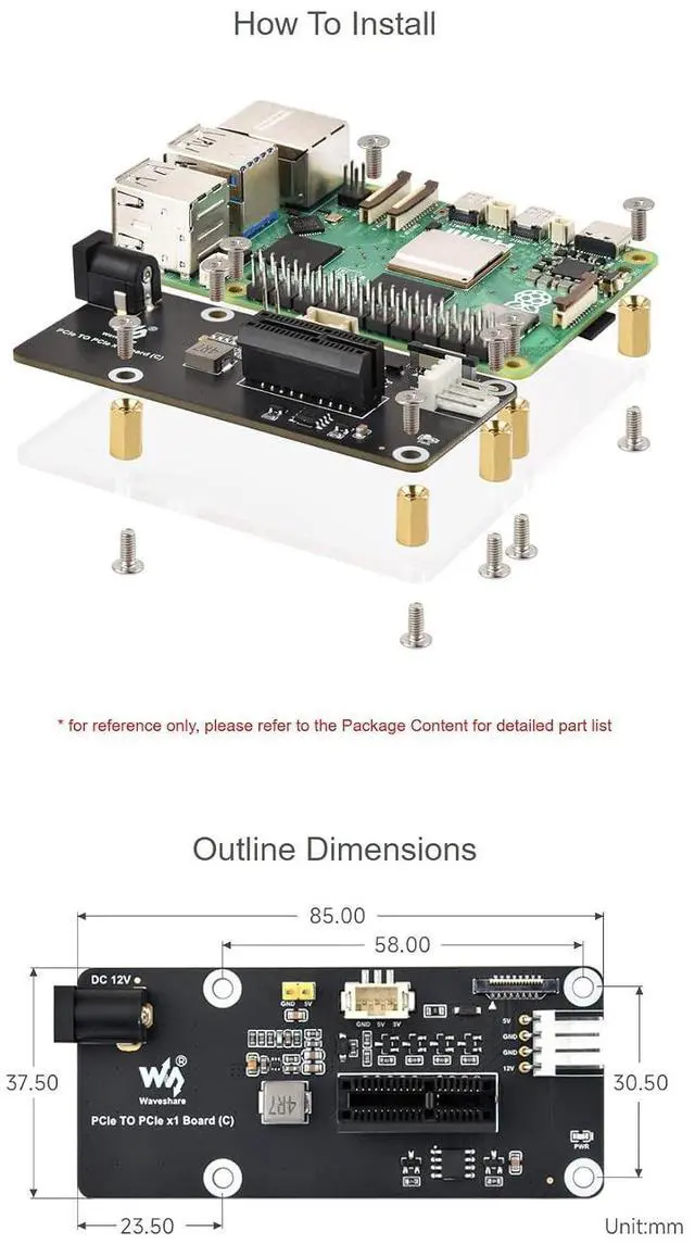 Alt view image 5 of 6 - PCIe to PCIe x1 Adapter Board (C) for Raspberry Pi 5 | Compatible with PCIe x1, x4, x8, x16 Devices | 16PIN FFC Connector | Power Supply via 12V Header & DC Jack