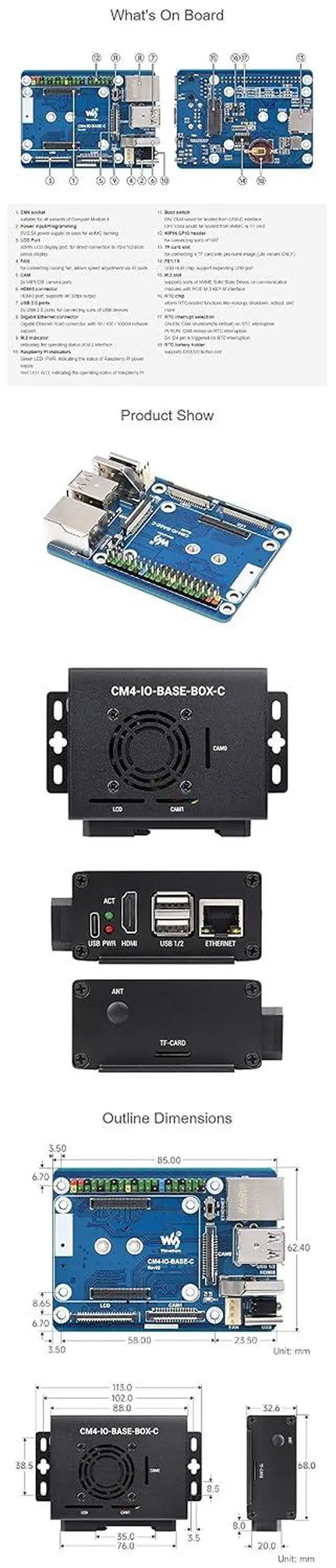 Alt view image 7 of 7 - CM4-IO-BASE-C Mini Base Board Mini-Computer with Metal Case Advanced Version for Raspberry Pi Compute Module 4 (CM4)