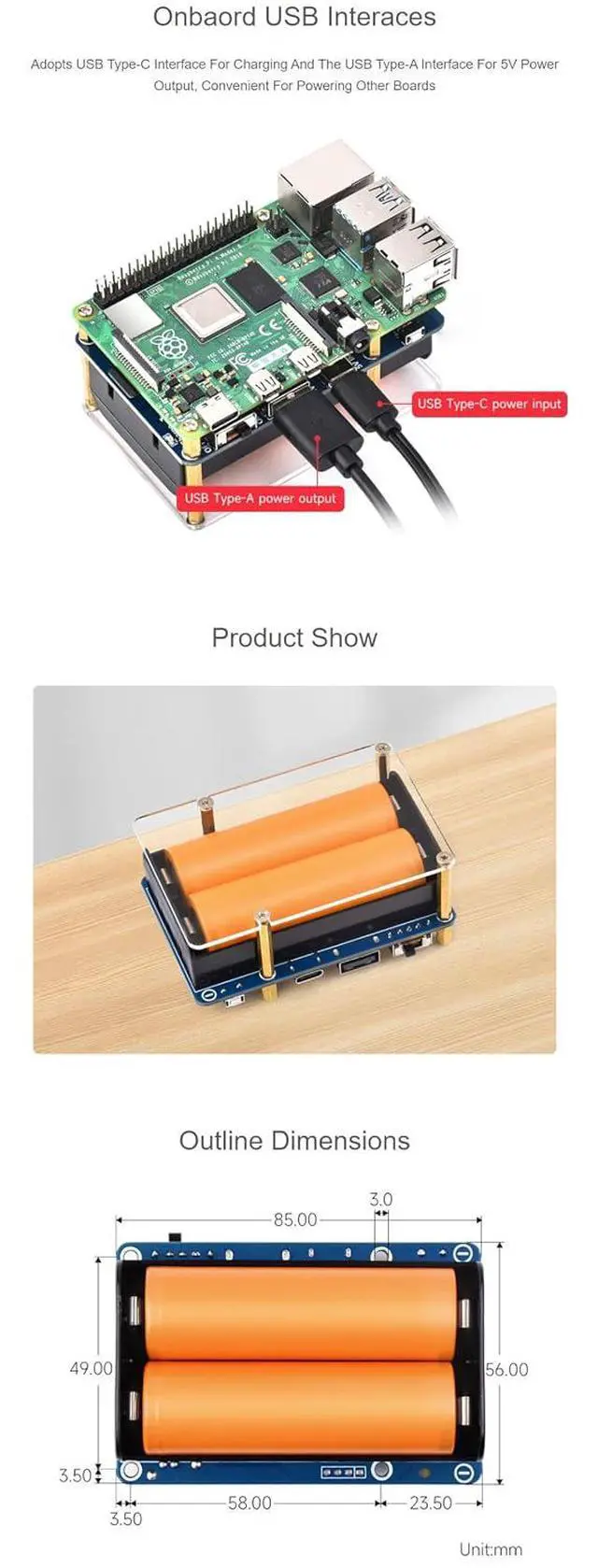 Alt view image 7 of 7 - UPS HAT (D) for Raspberry Pi 4B 3B+ 3B, etc Supports 21700 Li Battery (NOT Included) Pogo Pins Connector Charging and Power Output at The Same Time 5V