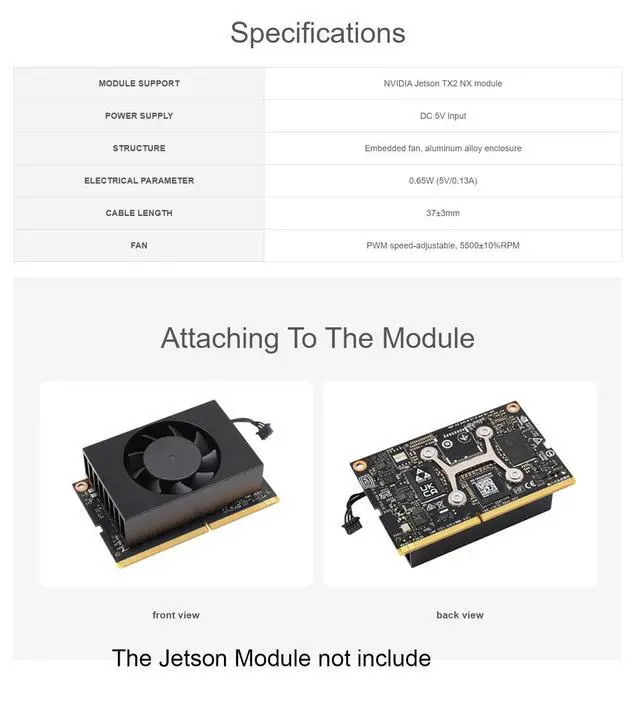 Alt view image 6 of 7 - Dedicated Cooling Fan Compatible Jetson TX2 NX Module, Speed-Adjustable, 5500±10% RPM