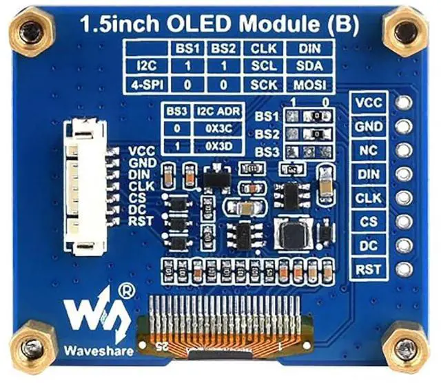 Alt view image 2 of 7 - 1.5 Inch OLED Display Module for Raspberry Pi Arduino STM32 SPI / I2C Communication 128×128 Black/White Display Color Embedded SH1107