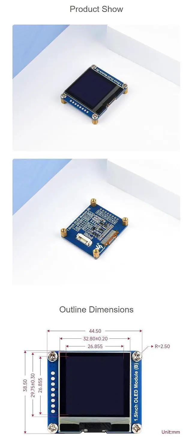 Alt view image 7 of 7 - 1.5 Inch OLED Display Module for Raspberry Pi Arduino STM32 SPI / I2C Communication 128×128 Black/White Display Color Embedded SH1107