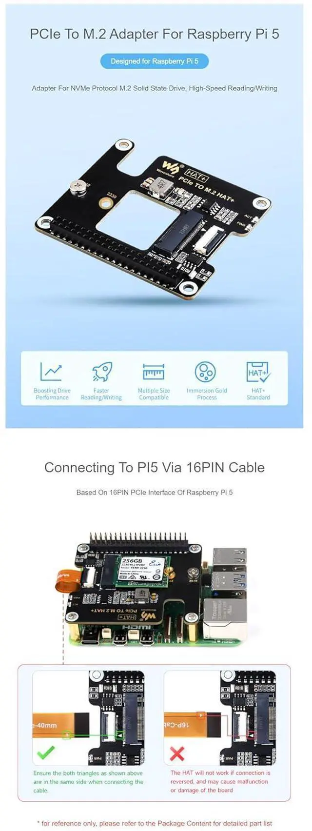 Alt view image 5 of 7 - for Raspberry Pi 5 PCIe to M.2 Adapter Fits NVMe Protocol M.2 Solid State Drive(SSD) Supports Gen2 and Gen3 Modes