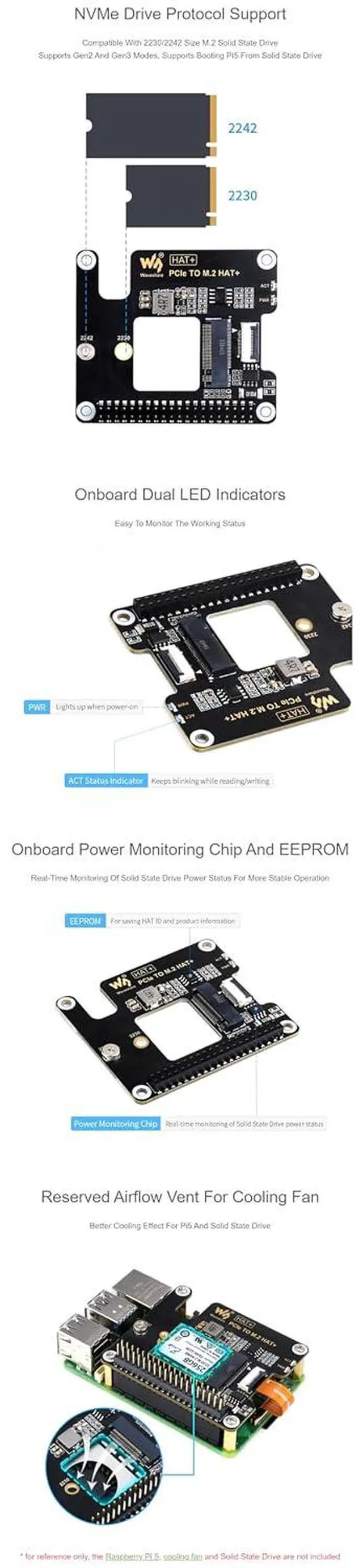 Alt view image 6 of 7 - for Raspberry Pi 5 PCIe to M.2 Adapter Fits NVMe Protocol M.2 Solid State Drive(SSD) Supports Gen2 and Gen3 Modes