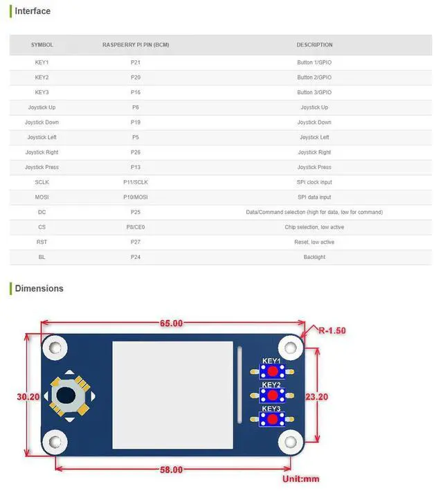Alt view image 5 of 5 - 240x240, 1.3inch IPS LCD Display HAT for Raspberry Pi 4B+ 4B 3B+ 3B 2B+ Zero W WH 2 W