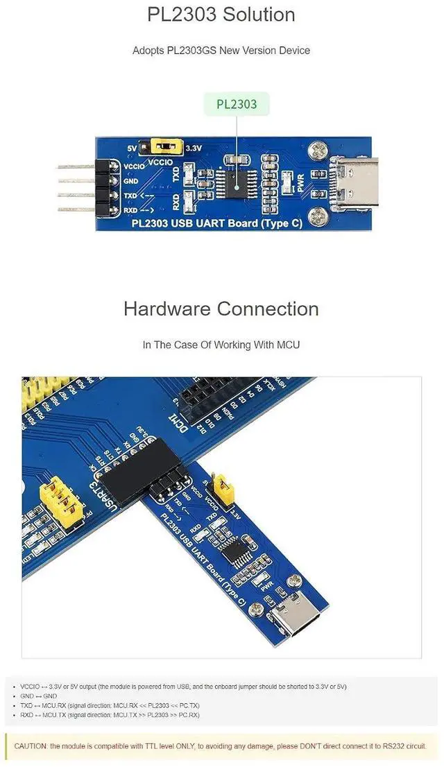 Alt view image 6 of 7 - PL2303 USB to UART (TTL) Communication Module, USB-C Connector,Adopts PL2303GS New Version Device,Compatible 1.8V/2.5V/3.3V/5V Logic Level