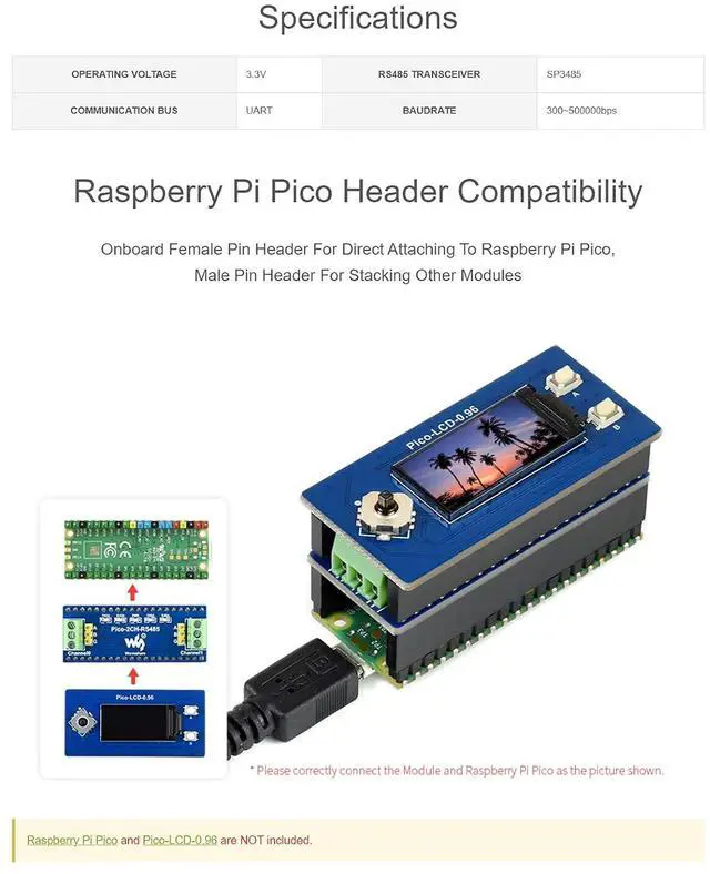 Alt view image 4 of 7 - 2-Channel RS485 Module for Raspberry Pi Pico Series, Incorporates RS485 Transceiver SP3485, Using UART Bus