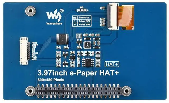 Alt view image 3 of 7 - 3.97inch e-Paper Display HAT+ for Raspberry Pi, 800x480 E-Ink Screen, Black White 4 Gray, Low Power, SPI Interface, for Arduino STM32 ESP32 Jetson Nano, 40PIN GPIO Compatible
