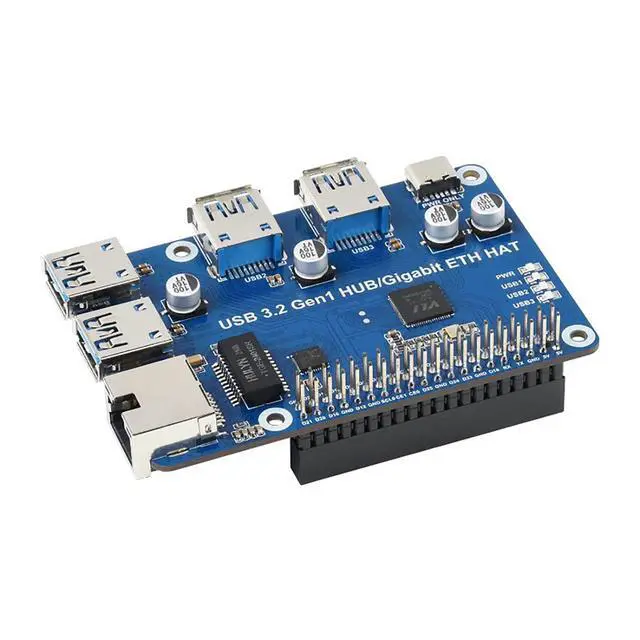 Alt view image 3 of 5 - USB 3.2 Gen1 and Gigabit Ethernet HUB HAT for Raspberry Pi Series Board, 3x USB 3.2 Gen1, 1x Gigabit Ethernet, Plug & Play, No Driver Needed