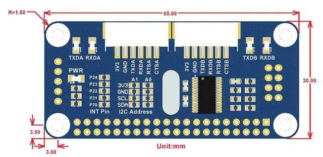 Alt view image 7 of 7 - Serial Expansion HAT for Raspberry pi Onboard SC16IS752 2 Channels(2-ch) UART 8 GPIOs I2C Interface Stackable to 16 Modules to 32-ch UART