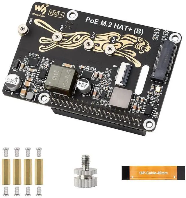 Main image of PCIe to M.2 Adapter with PoE Function (B) for Raspberry Pi 5, Supports NVMe M.2 SSD (2230/2242/2260/2280), High-Speed Reading/Writing, IEEE 802.3af/at PoE HAT with Dual LED Indicators
