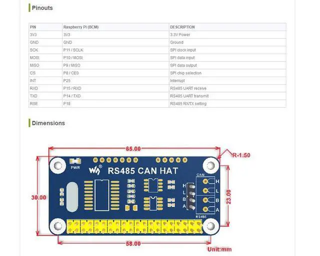 Alt view image 6 of 6 - RS485 CAN HAT Allows Stable Long-Distance Communication Onboard MCP2515 Transceiver SN65HVD230 SP3485 Compatible with Raspberry Pi Series
