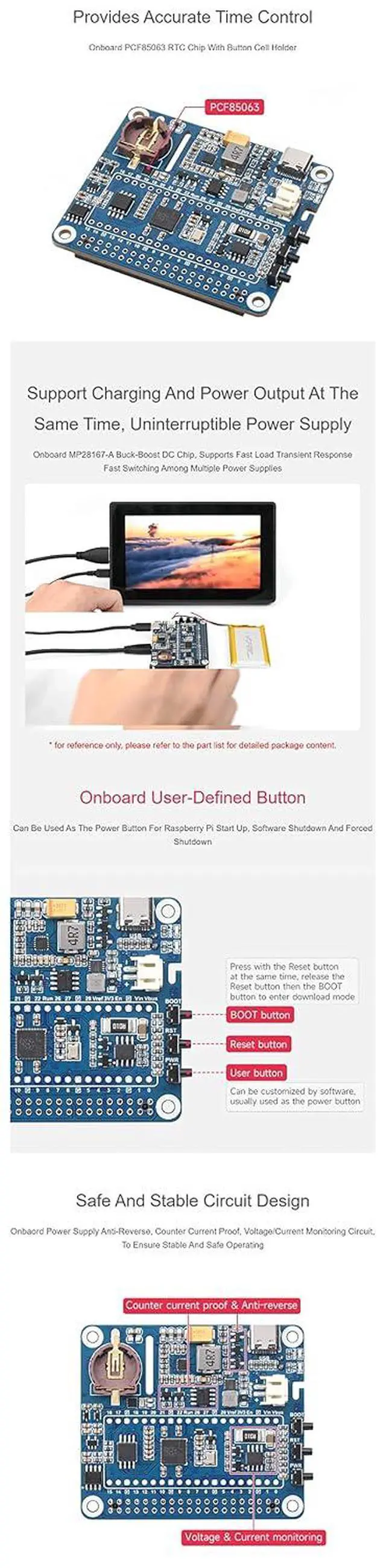 Alt view image 6 of 7 - Power Management HAT for Raspberry Pi Series Board, Onboard RTC & Buck-Boost DC Chip,Supports Charging and Power Output at The Same Time