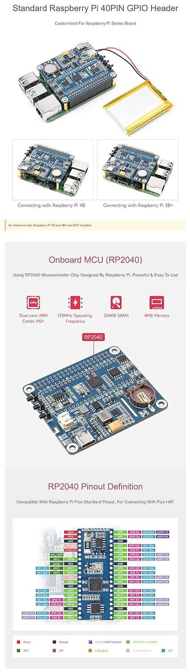 Alt view image 5 of 7 - Power Management HAT for Raspberry Pi Series Board, Onboard RTC & Buck-Boost DC Chip,Supports Charging and Power Output at The Same Time