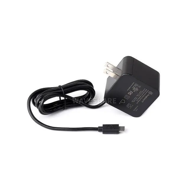 Alt view image 4 of 5 - Official 27W USB Type-C Power Supply for Raspberry Pi 5 Output 5.1V/5A, 9V/3A, 12V/2.25A, 15V/1.8A 1.2m Cable Length Black
