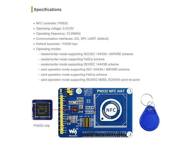 Alt view image 3 of 7 - PN532 NFC HAT for Raspberry Pi I2C / SPI/UART Interface Near Field Communication Supports Various NFC/RFID Cards Like MIFARE/NTAG2xx Raspberry Python/C, STM32