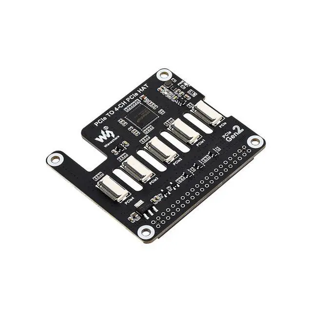 Alt view image 4 of 7 - PCIe to 4-Channel PCIe HAT Adapter for Raspberry Pi 5, PCIe Expansion Board with 16PIN Cable, Supports Multi-HAT Stacking, Gen2 Interface, Flexible PCIe HAT Configuration