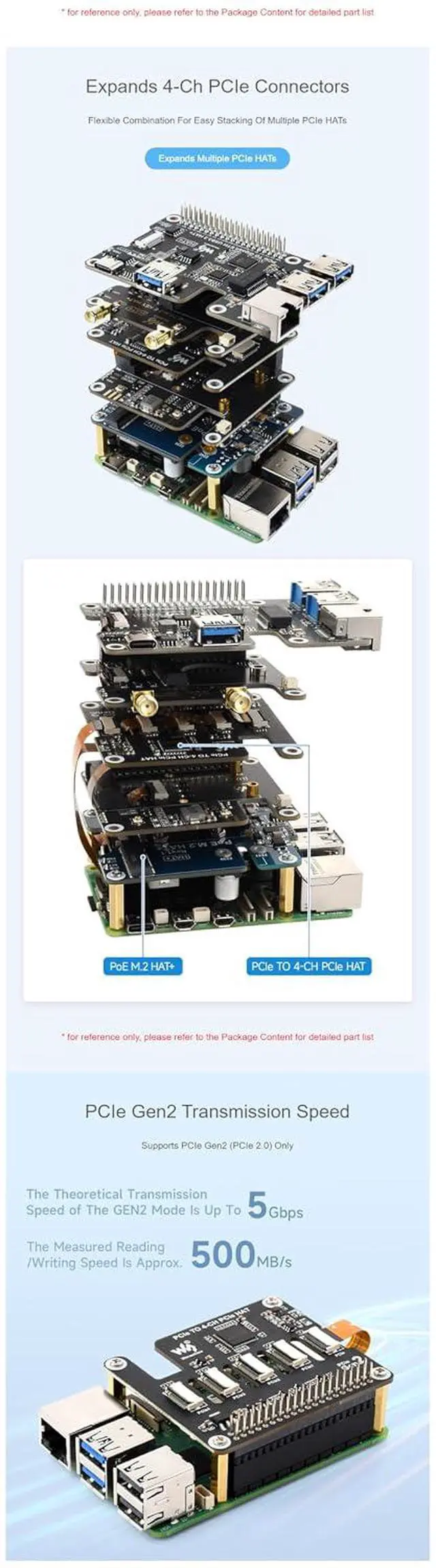 Alt view image 7 of 7 - PCIe to 4-Channel PCIe HAT Adapter for Raspberry Pi 5, PCIe Expansion Board with 16PIN Cable, Supports Multi-HAT Stacking, Gen2 Interface, Flexible PCIe HAT Configuration