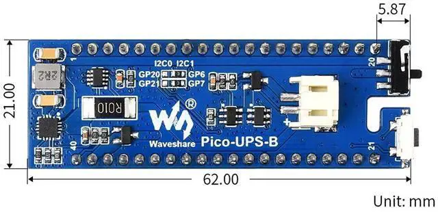 Alt view image 7 of 7 - UPS Module HAT for Raspberry Pi Pico Series, Uninterruptible Power Supply, Stackable Design, with Li-Po Battery, I2C Bus Communication