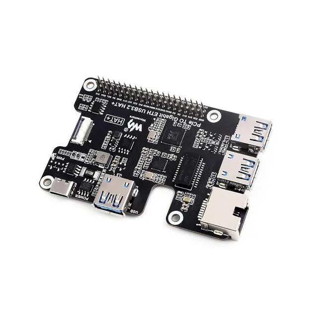 Alt view image 2 of 7 - PCIe to Gigabit Ethernet and USB 3.2 Gen1 HAT for Raspberry Pi 5 with 3x USB 3.2 Gen1, 1x Gigabit Ethernet
