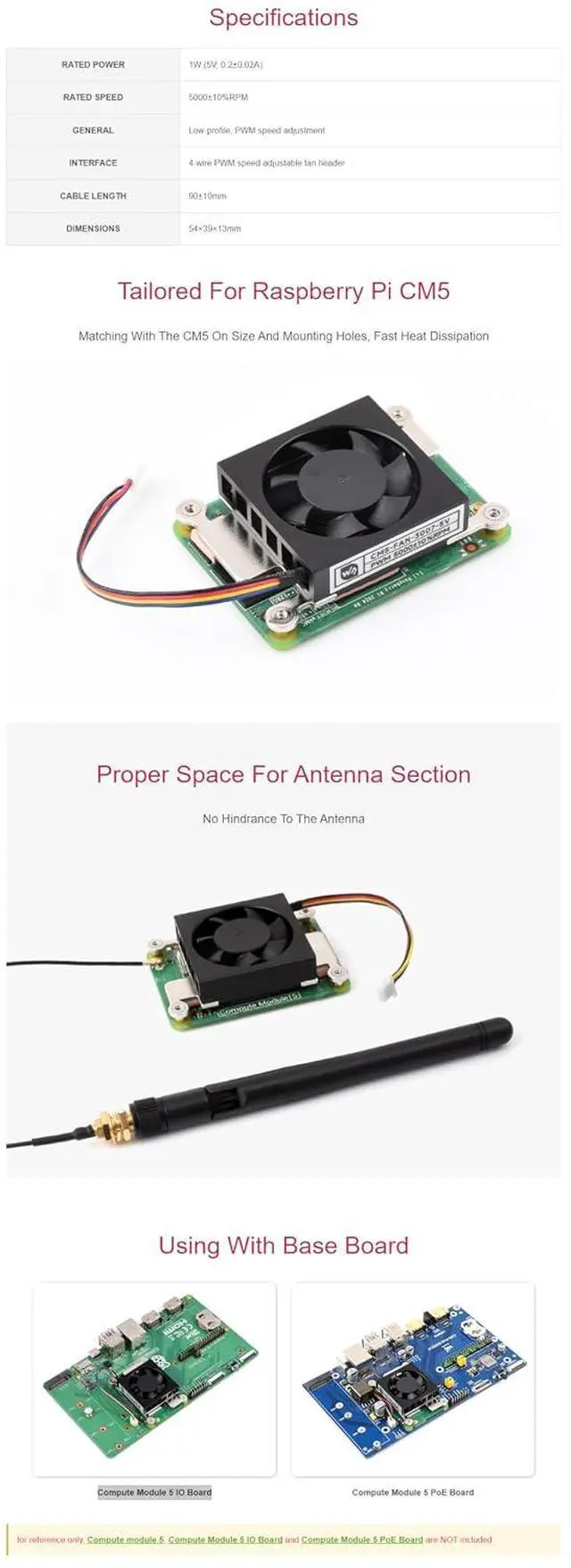 Alt view image 5 of 7 - CM5-FAN-3007-5V Cooling Fan for Raspberry Pi Compute Module 5, Low Noise, 5V Power Supply, Includes Thermal Tapes, Tailored for CM5 with Antenna Clearance