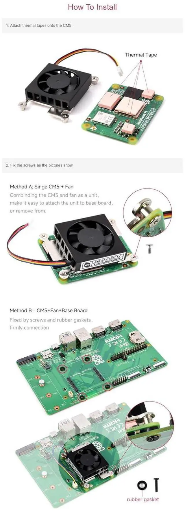 Alt view image 7 of 7 - CM5-FAN-3007-5V Cooling Fan for Raspberry Pi Compute Module 5, Low Noise, 5V Power Supply, Includes Thermal Tapes, Tailored for CM5 with Antenna Clearance