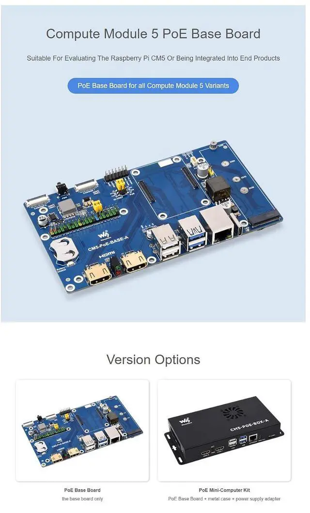Alt view image 2 of 7 - Fits Raspberry Pi Compute Module 5 IO Board with PoE Feature, M.2 NVMe SSD Support, GPIO Header,Ethernet, USB, HDMI, and TF Slot for All CM5 Variants