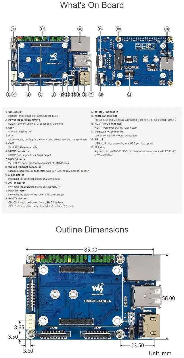 Alt view image 7 of 7 - Mini Base Board (A) Designed for Raspberry Pi Compute Module 4 Suitable for CM4 Lite/EMMC Series Module