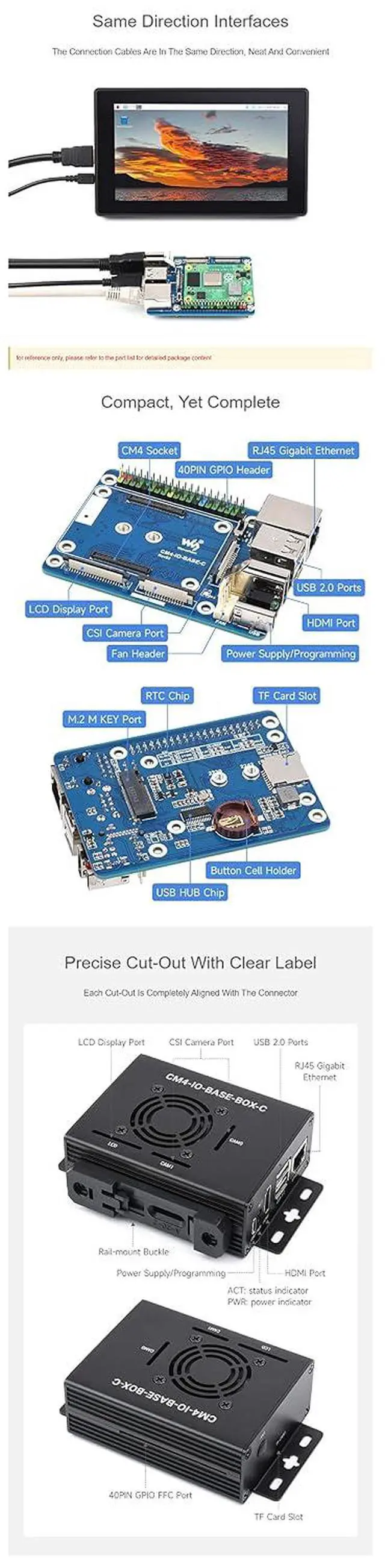 Alt view image 5 of 7 - CM4-IO-BASE-C Mini Base Board Mini-Computer with Metal Case Advanced Version for Raspberry Pi Compute Module 4 (CM4)