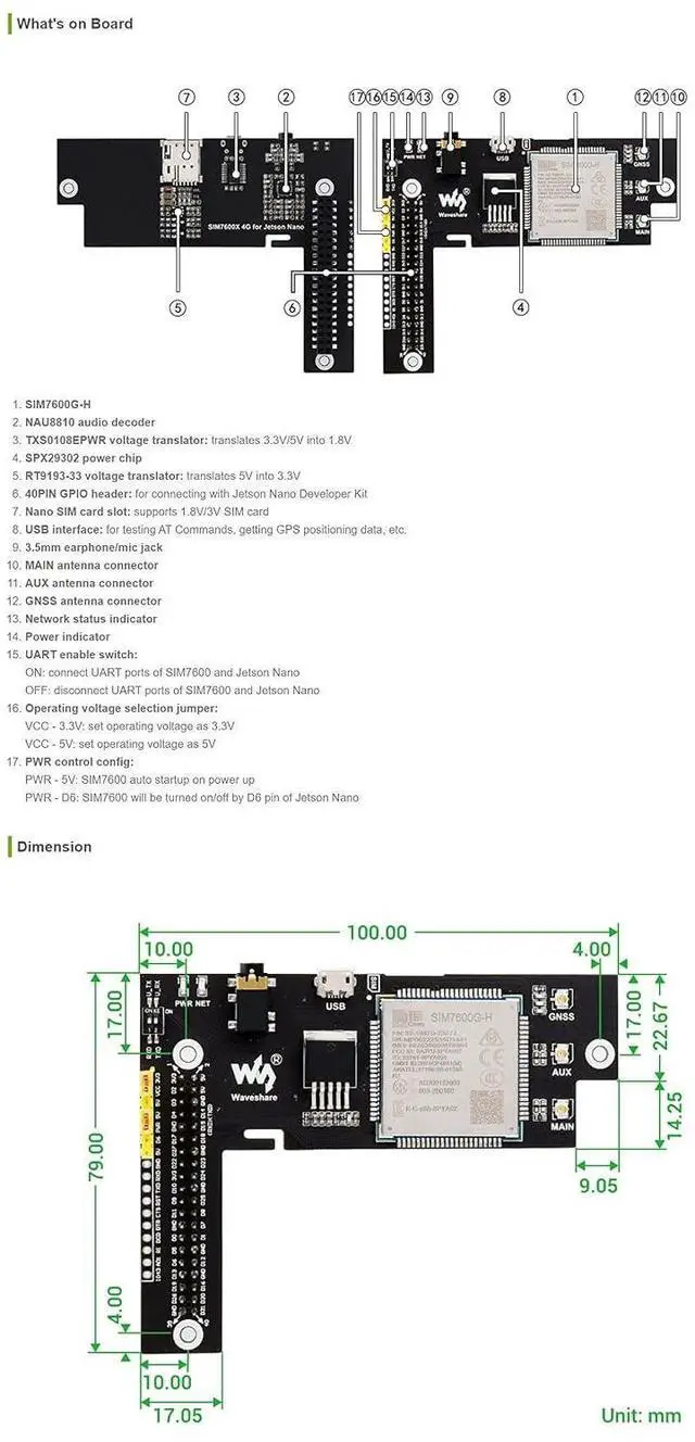 Alt view image 6 of 6 - SIM7600G-H 4G HAT for Jetson Nano 4G/3G/2G/GNSS Expansion Board Global Applicable Supports Global LTE CAT4 up to 150Mbps