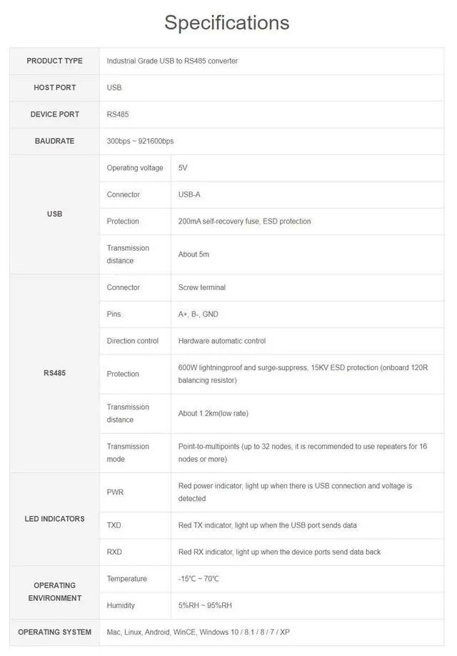 Alt view image 5 of 7 - Industrial USB to RS485 Converter Bidirectional RS485 to USB Converter Adapter Onboard Original FT232RL and SP485EEN