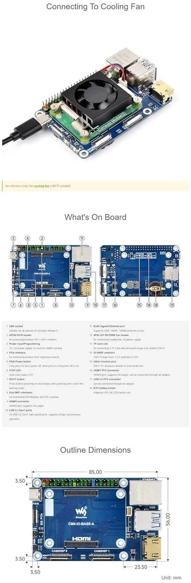 Alt view image 7 of 7 - Fits Raspberry Pi CM5 Mini Base Board (A) - Compact CM5 IO Board for Raspberry Pi Compute Module 5/CM5 Lite, Credit Card-Sized Design with GPIO, HDMI, USB, M.2 & Fan Connector