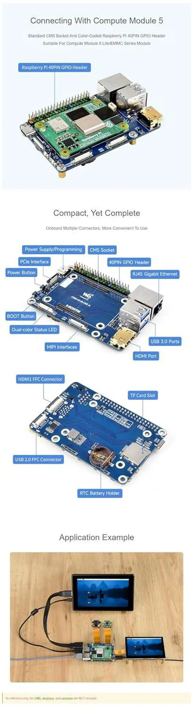 Alt view image 6 of 7 - Fits Raspberry Pi CM5 Mini Base Board (A) - Compact CM5 IO Board for Raspberry Pi Compute Module 5/CM5 Lite, Credit Card-Sized Design with GPIO, HDMI, USB, M.2 & Fan Connector